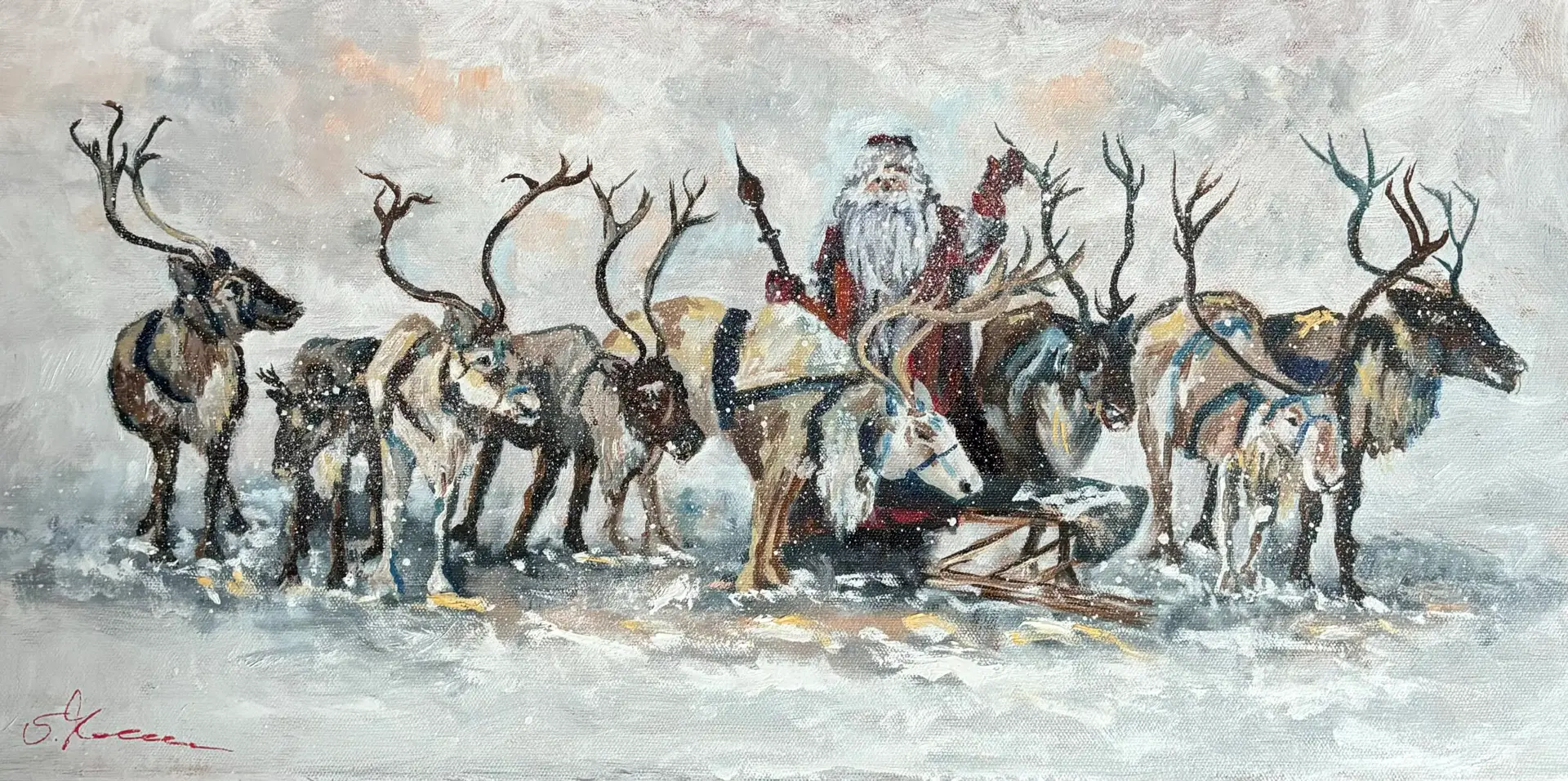 Gemälde Santas Reindeers von Saskia Thurner
